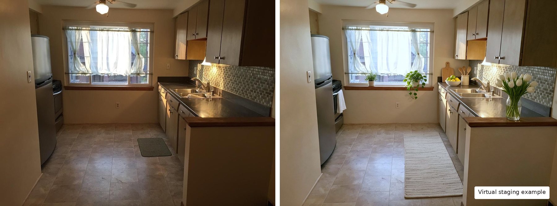 Kitchen before and after virtual staging